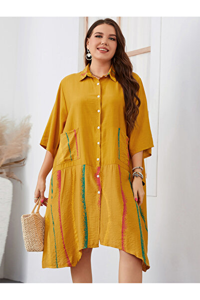 FridayIn Casual Lapel Printing Pos-flower Regular sleeve Plus Size Dresses