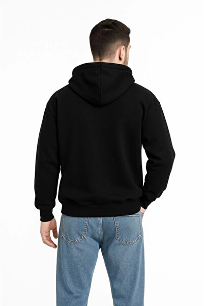Butik Men's Hooded Sweatshirt Hoodie 3 Thread Ş Fleece-Lined Cotton Fabric, Comfortable with Printed Zipper on the Front