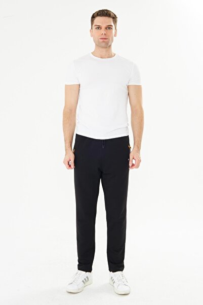 TRENDHİLL Men's Cotton Zippered Pocket Sweatpants Black 7814-S