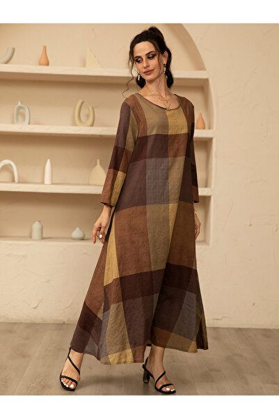 FridayIn Elegant style Round neck Color contrast Regular sleeve Long Dresses