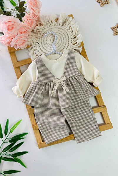 Minigimin Cicileri My Little One's Cicileri Houndstooth Bowknot Baby Girl 2-Piece Dress Look Set - Stone