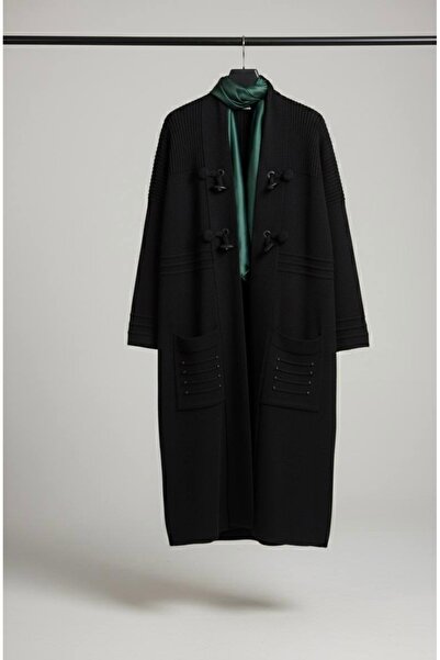 YusGos Women's Hijab Button Detailed Pocket Pearl Double Pocket Mother Cardigan