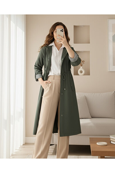 MissRunin Astarı Çizgili Trençkot