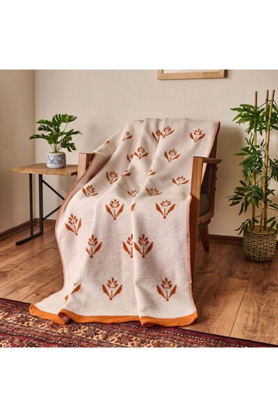 Evidea Меко памучно одеяло Elias за телевизор - Екру / Оранжево - 130x170 cm