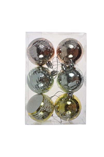 SHOPIENS Christmas baubles, multicolor, SD19B-6-353, 6 cm, plastic, round, set of 6