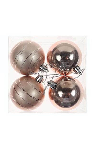 SHOPIENS Globuri de Crăciun, roz, SD19B-6-384, 6 cm, plastic, rotunde, set de 4