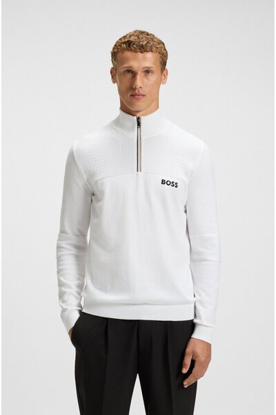BOSS Erkek Normal Kalıp Su Tutmayan Pamuk Karışımlı Yarım Fermuarlı Beyaz Kaz...