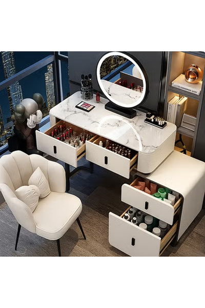 KEKE Makeup Vanity Table Dressing Table Flip Mirror With Drawers And Chair 100 CM