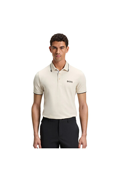 BOSS Erkek Regular Fit Polo Yaka Pamuklu Kısa Kollu Krem Polo Yaka T-Shirt 50...
