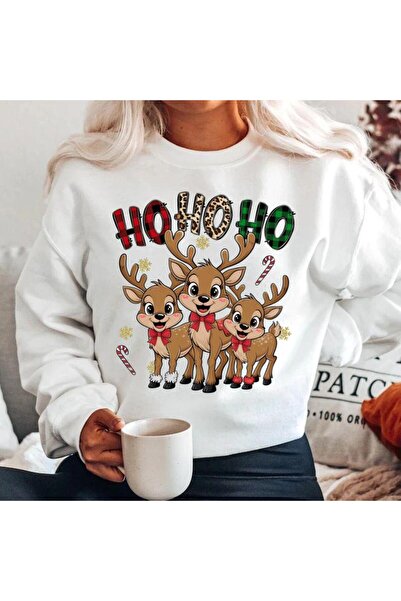 OEM Hanorac alb din bumbac 100% cu 3 reni