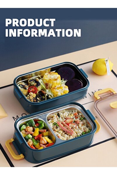 HALAMODO 304 Stainless Steel Double Layer Lunch Box with Handle and 3-Grid Bento Box for Adults Kids 1600ML