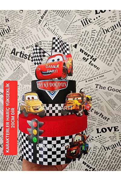 DAMLA PARTİ Arabalar Maket Pasta, Cars Doğum Günü Parti Malzemeleri