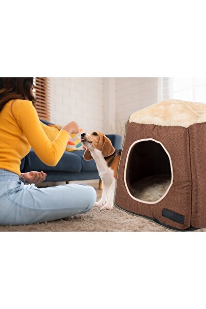 zola House for small dogs and cats, non-slip base, 28 x 36 x 33 cm, brown/cream