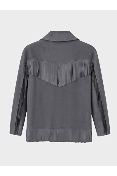 RİVUS Modern Form Tassel Detailed Suede Jacket - Anthracite