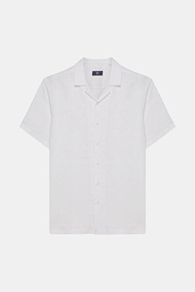 W Collection BEYAZ KISA KOLLU JAKARLI PAMUK/TENSEL GÖMLEK