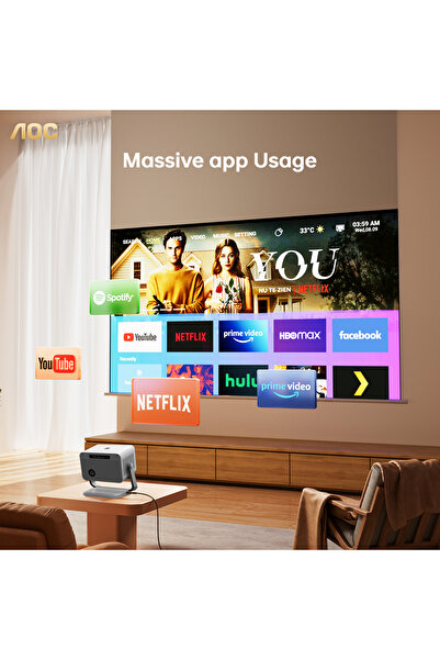 Aoc Portable Projector, 1080P, 12000 Lumen, Support 4K,5G WIFI6,Compatible with IOS/Android/PC