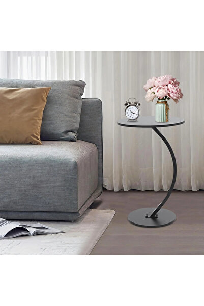 zola Round coffee table, modern design, steel frame, MDF top, 40x40x60 cm, black