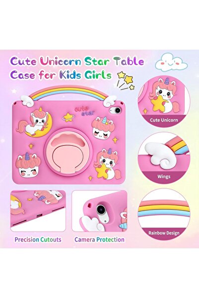 Coolden iPad 11" 11th gen 2025 case, pink 3D unicorn, shockproof, with stand