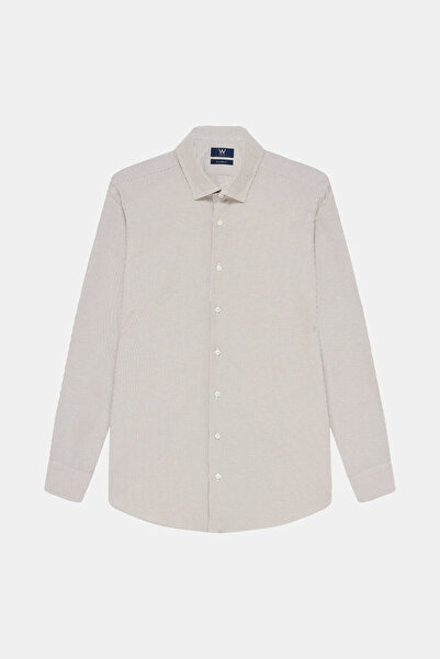 W Collection YEŞİL UZUN KOLLU ÇİZGİLİ PAMUK ELASTAN GÖMLEK