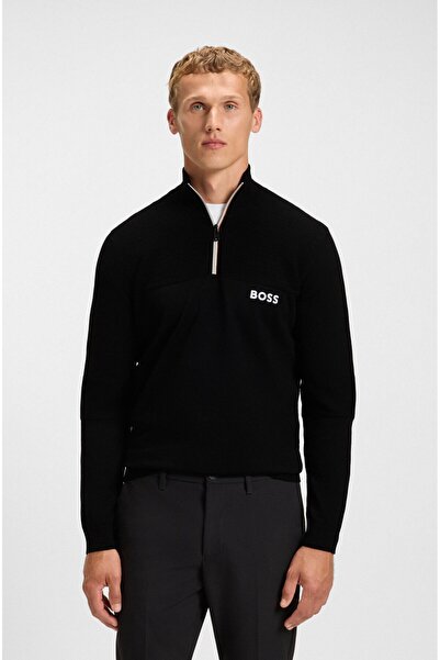 BOSS Erkek Normal Kalıp Su Tutmayan Pamuk Karışımlı Yarım Fermuarlı Siyah Kaz...