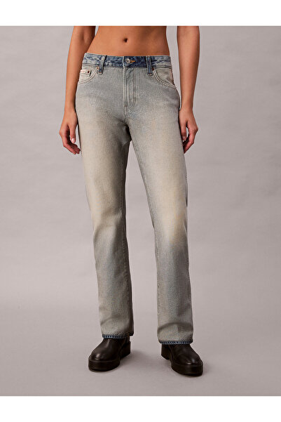 Calvin Klein Women's Distressed Patterned Comfortable Fit Wide Leg Cotton Denim Blue Pants Lv147D735G-Yyd