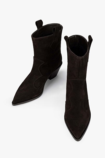 Shoeberry Women's Maven Bitter Brown Genuine Suede Leather Cowboy Boots