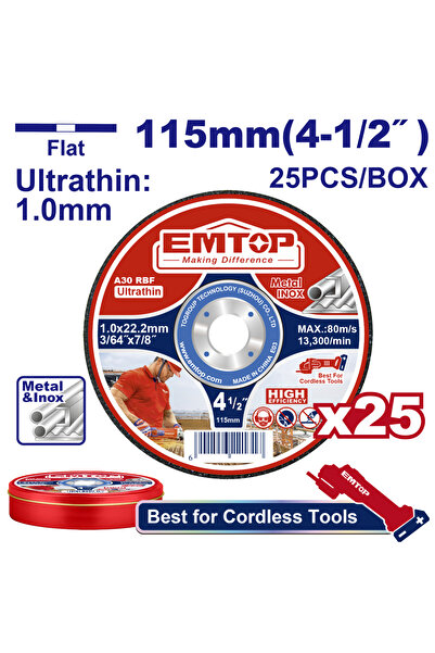 EMTOP Set de 25 discuri de tăiere metalice ultra-subțiri, 115 mm - EACD11011525,