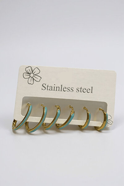 TAKIŞTIR مجموعة من 6 أقراط دائرية من الفولاذ باللونين الذهبي والأزرق