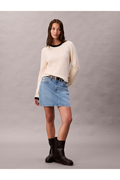 Calvin Klein Women's Regular Fit Fine Knit Fabric Round Neck Long Sleeve White T-Shirt Lv047D225G-Yam