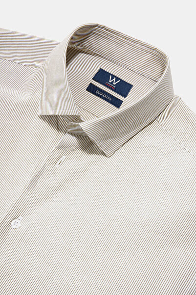 W Collection YEŞİL UZUN KOLLU ÇİZGİLİ PAMUK ELASTAN GÖMLEK