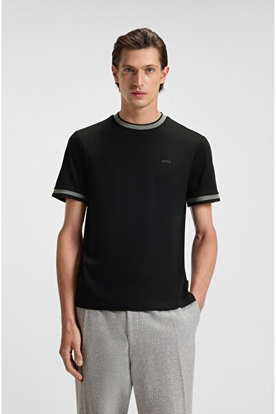 BOSS Erkek Bisiklet Renk Detaylı Yaka Dar Kesim Kısa kol Siyah1 T-Shirt 50543...