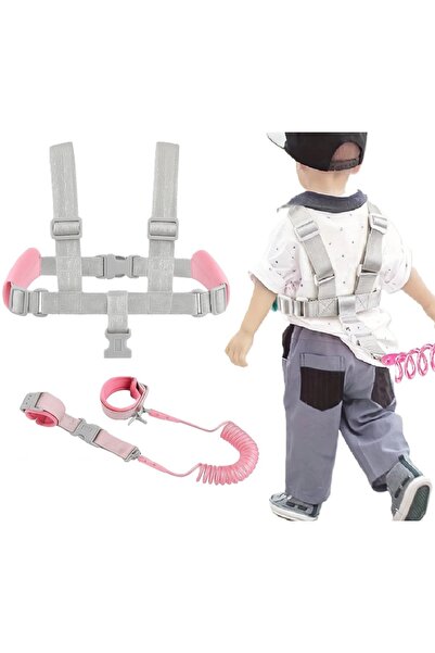zola Baby harness with safety strap, adjustable, soft inserts, 72 x 130 cm, gray/pink