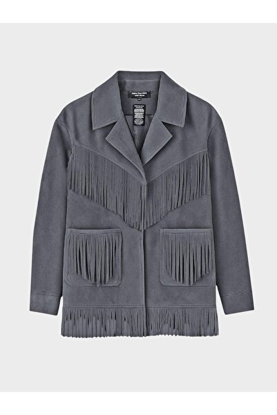 RİVUS Modern Form Tassel Detailed Suede Jacket - Anthracite