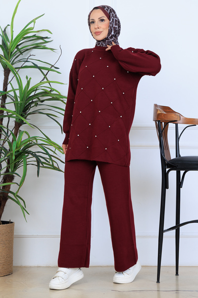benguen Stone Knitwear Set N7067 Claret Red