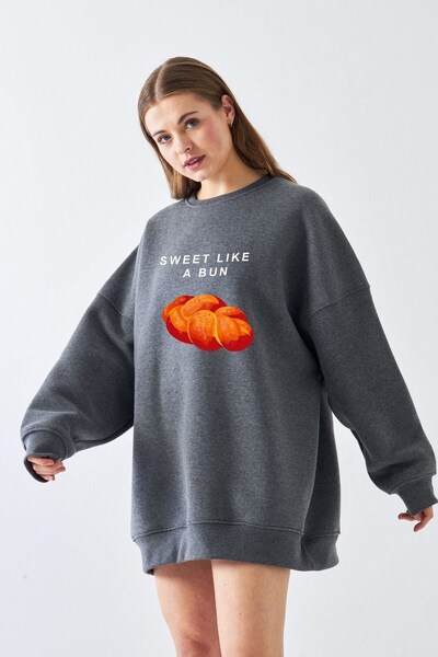 The Champ Clothing Γυναικείο φόρεμα oversized Sweat Bakery BUN με τύπωμα Smoked Melange – Crew Neck, 3 Thread Fleece