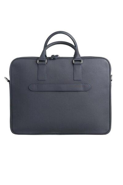 GUARD Navy Blue Large Size Leather Briefcase with Laptop Entrance