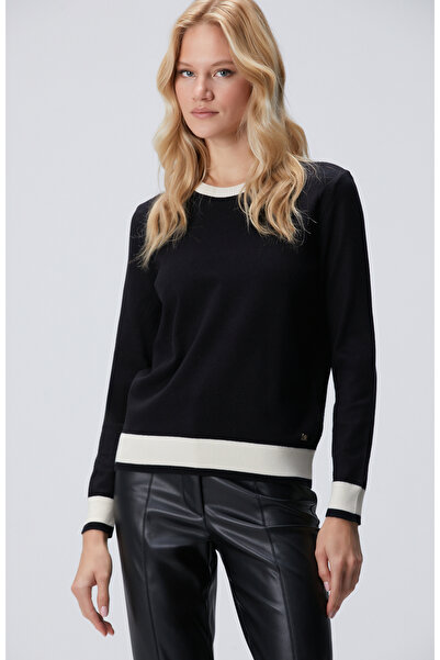 Network Siyah Bisiklet Yaka Kontrast Renk Kazak