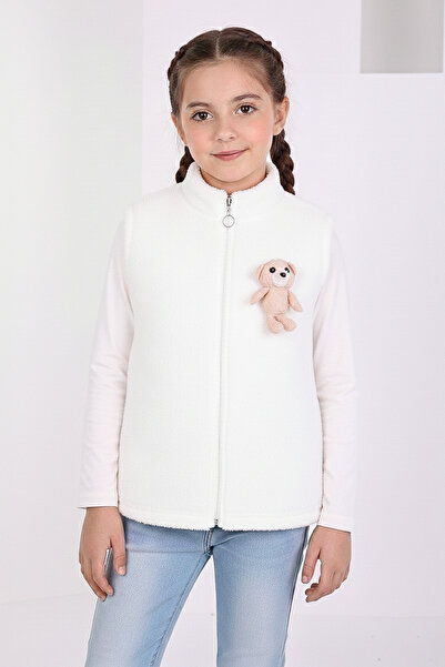 kinderos Girl's Plush Vest with Teddy Bear Figure and Zipper - 26K 1003