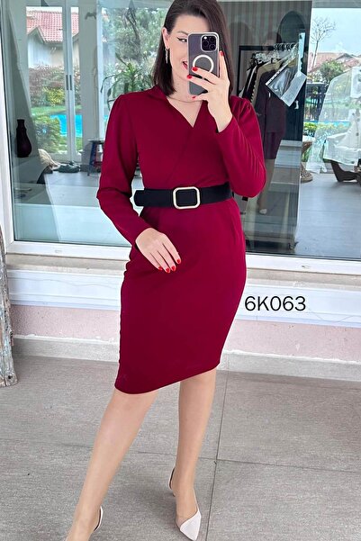 İnce Topuk Hakim Collar Belted Crepe Dress 6K063