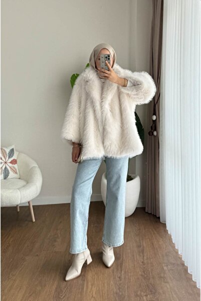RFK Butik Women's Soft Textured New Season Lolita Fur Coat - Ecru