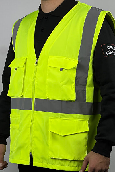 TOKER TEKSTİL İkaz Yeleği Mühendis Tipi Cepli Fosforlu Reflektörlü