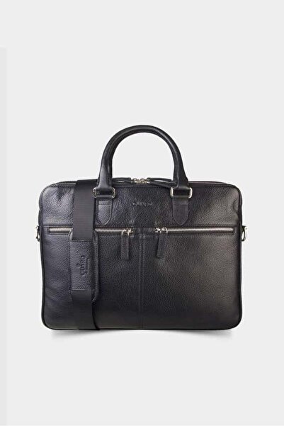GUARD Black Leather Briefcase - 3 Compartments
