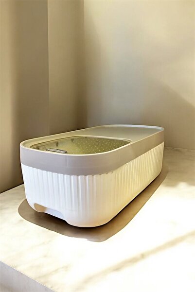 Bayev 1 Piece Cream-Colored 7.5 Liter Sliding Lid Detergent Container - Wheeled Food Storage Box with Scale