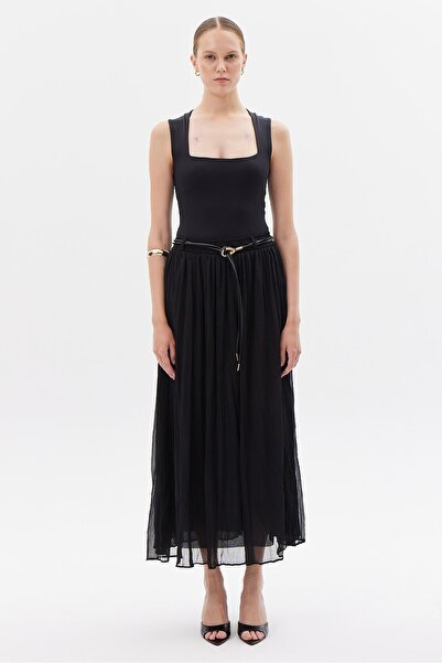 PAULMARK Fusta din șifon cu detaliu curea pentru femei