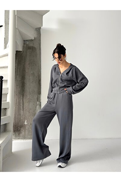 floral fashıon Free Design Premium Modal Fabric Women's Tracksuit Set Flow Fit Cut Steel Zipper Hood Detail