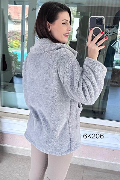 İnce Topuk Polo Neck Buttoned Plush Cardigan 6K206