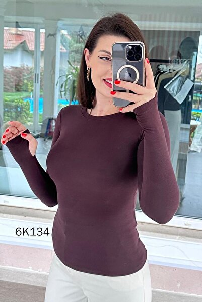 İnce Topuk Finger-Looped Lycra Fabric Bodysuit 6K134