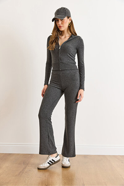 Olalook Women's Anthracite Waist Detailed Soft Winter Trousers Pnt-19000382