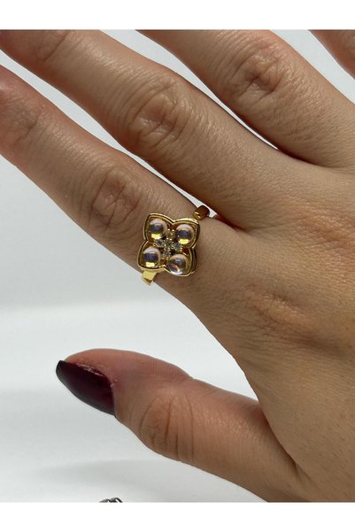 FY Ticaret Four Leaf Gold Color Steel Stress Ring
