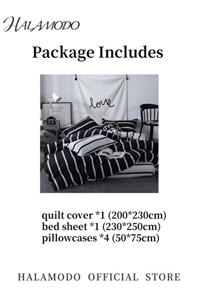 HALAMODO 6PCS Duvet Cover Set Queen Size Simplicity Striped Pattern Reversible Luxury Soft Bedding Set